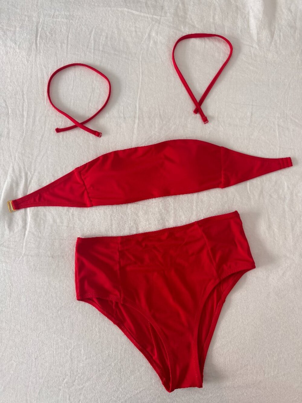 LIVELY Red Bandeau Bikini Set High Waist Bottoms Size S